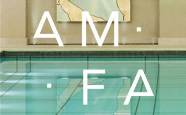 Clear blue swimming pool with an AMFA painting on the wall