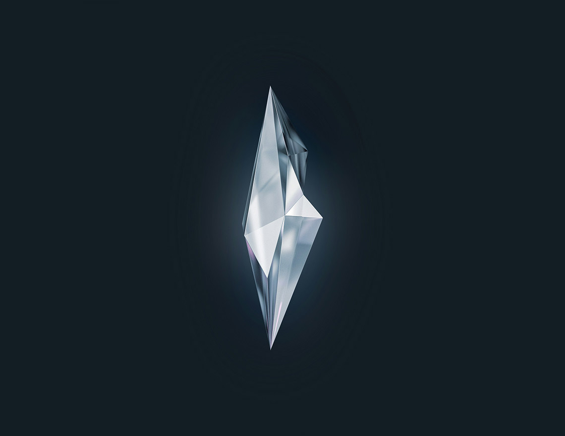 Shiny diamond fragmentation with a dark grey background