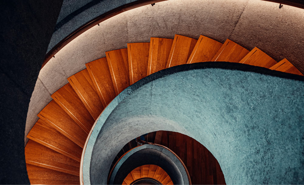 Base Interior client - spiral staircase orange wood