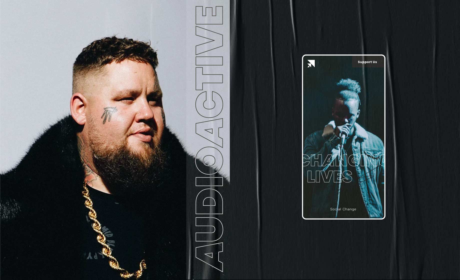 Audio Active - mobile website design on desktop cover with Rag'n'bone man