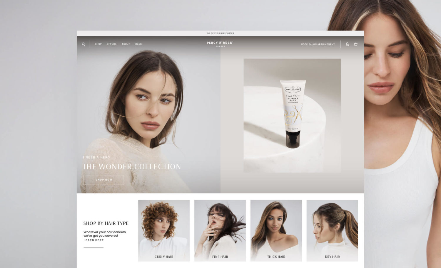 Percy & Reed Luxury beauty client - desktop website design - homepage creative design