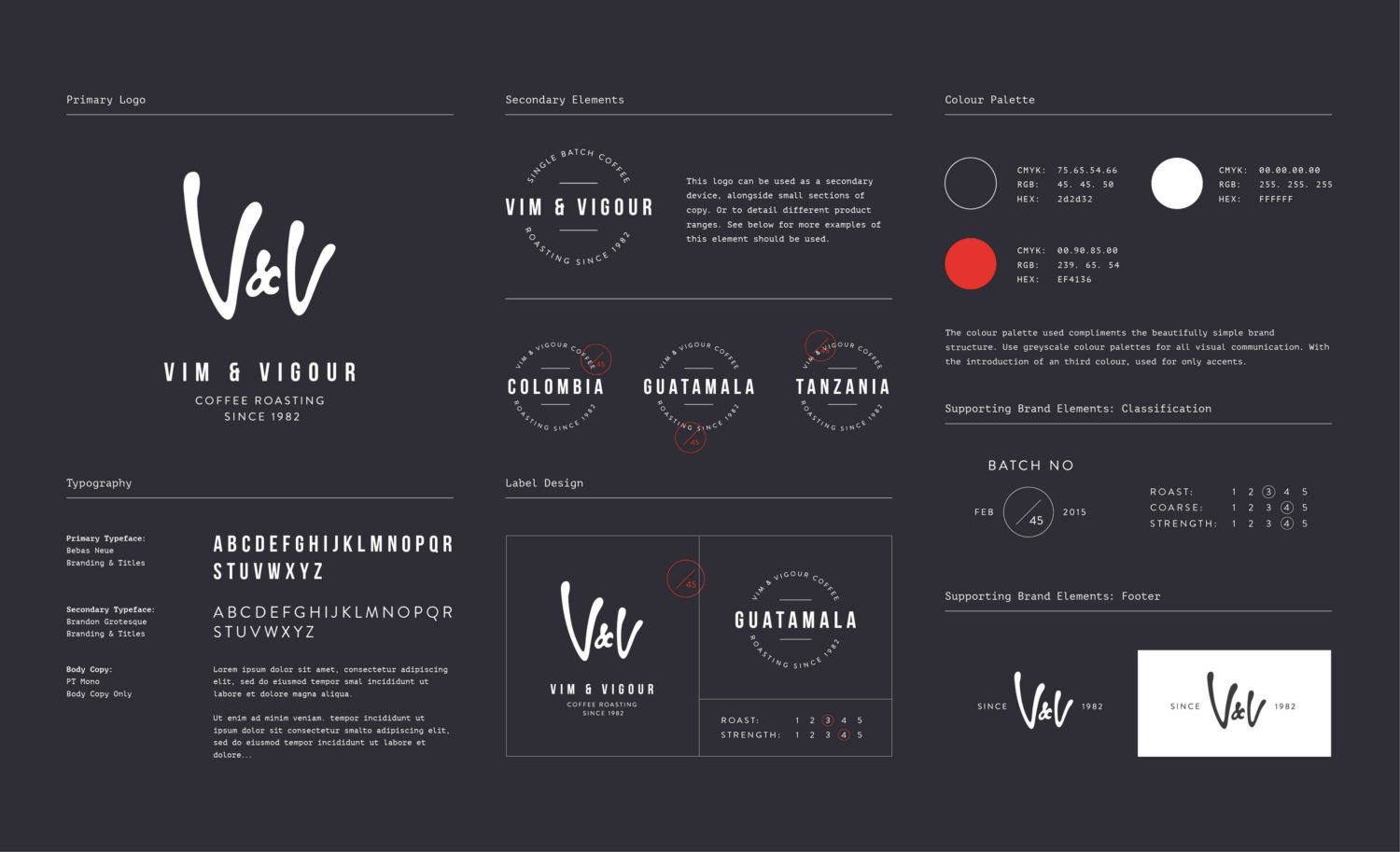 Vim & Vigour Coffee - branding project - logos, fonts, colour palette