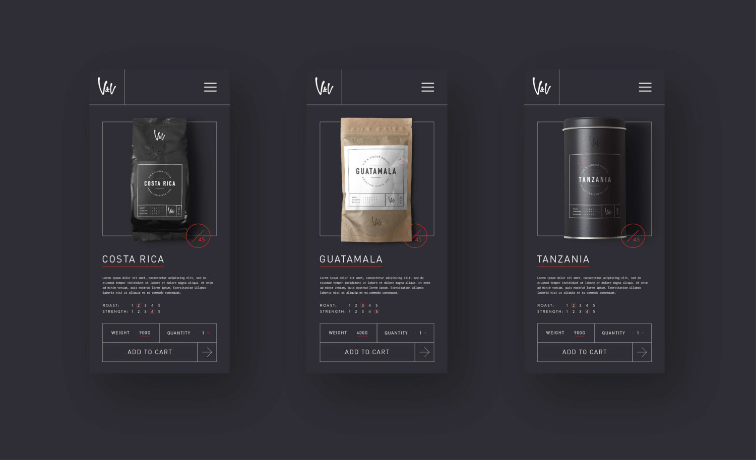 Vim & Vigour Coffee - product page design - product ranges