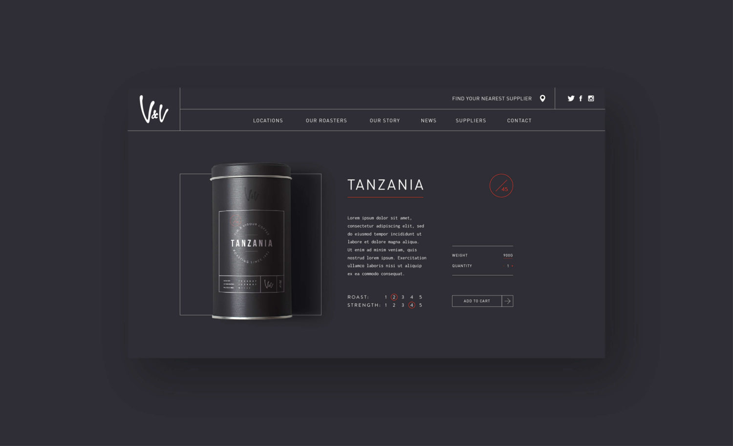 Vim & Vigour Coffee desktop product page web design