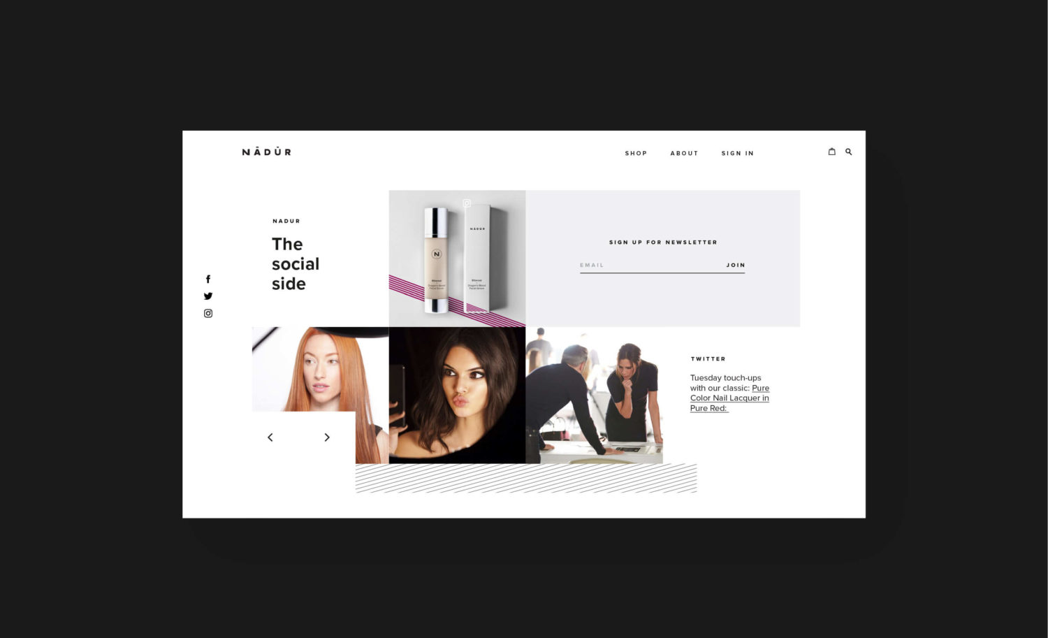 Nadur Shopify website - the social side desktop design scaled