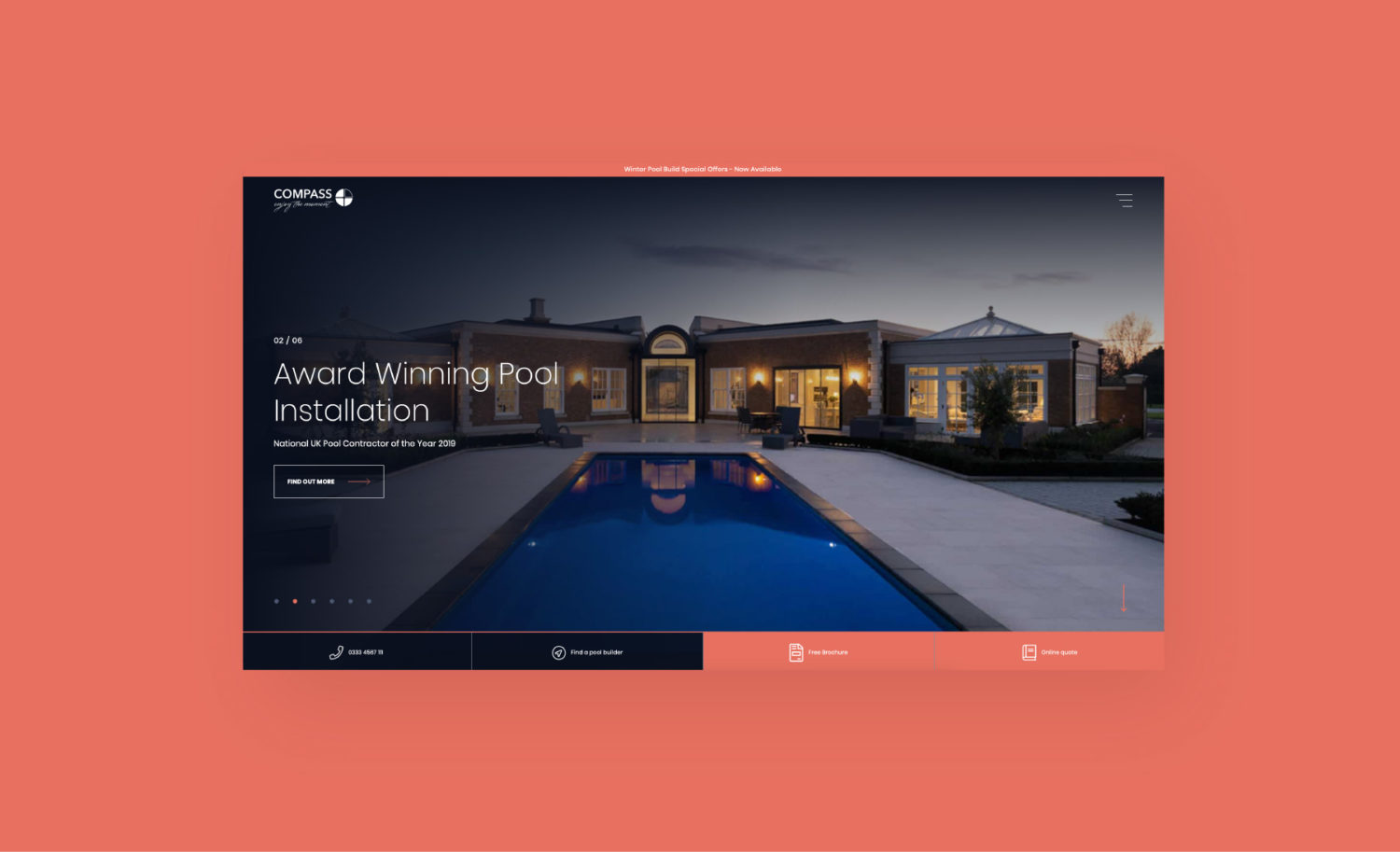 Compass Pools - homepage desktop website design mockup