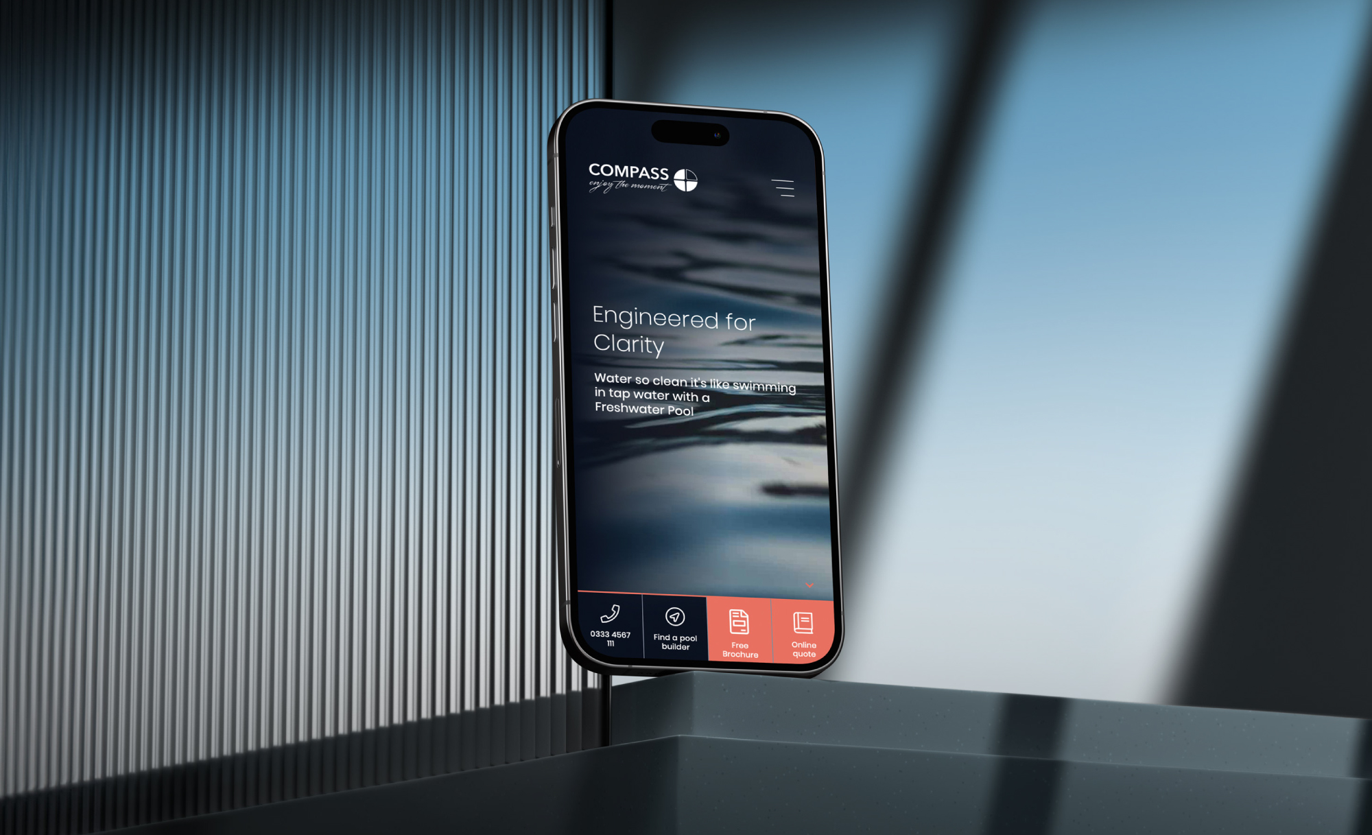Compass Pools - homepage mobile website design mockup on iPhone