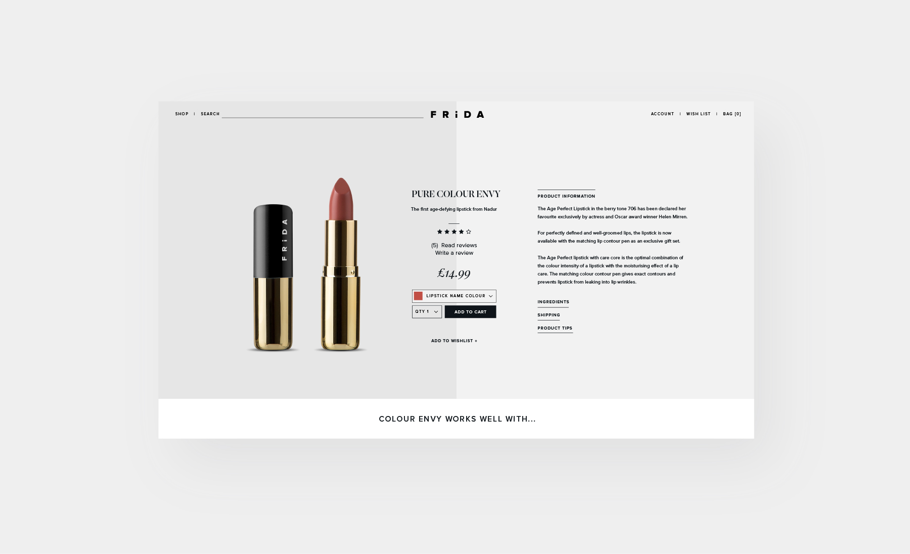 Friday Beauty client - product page website design for desktop on shopify