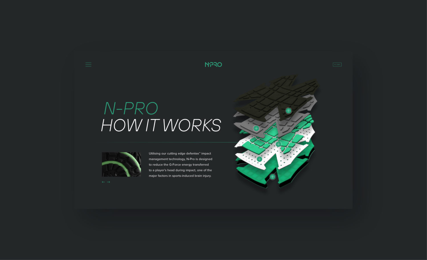 N-Pro client - landing page desktop UI design with 3D product design