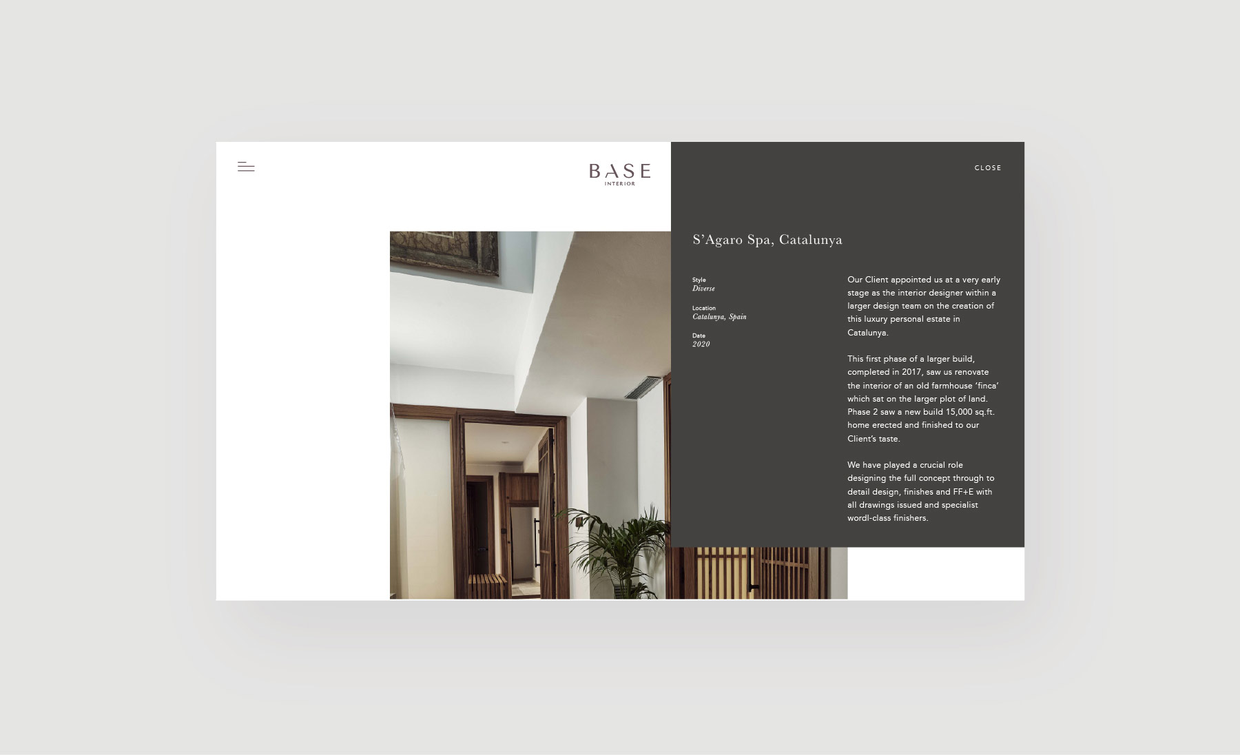 Base Interior client - landing page desktop design