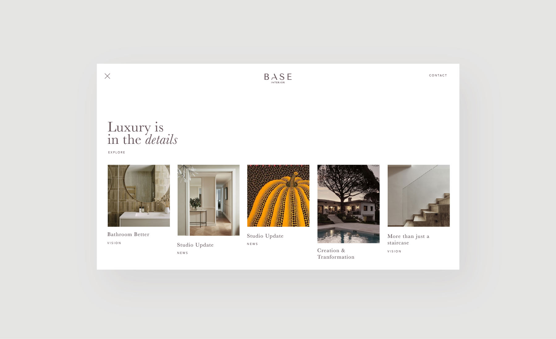 Base Interior client - desktop website design news slider