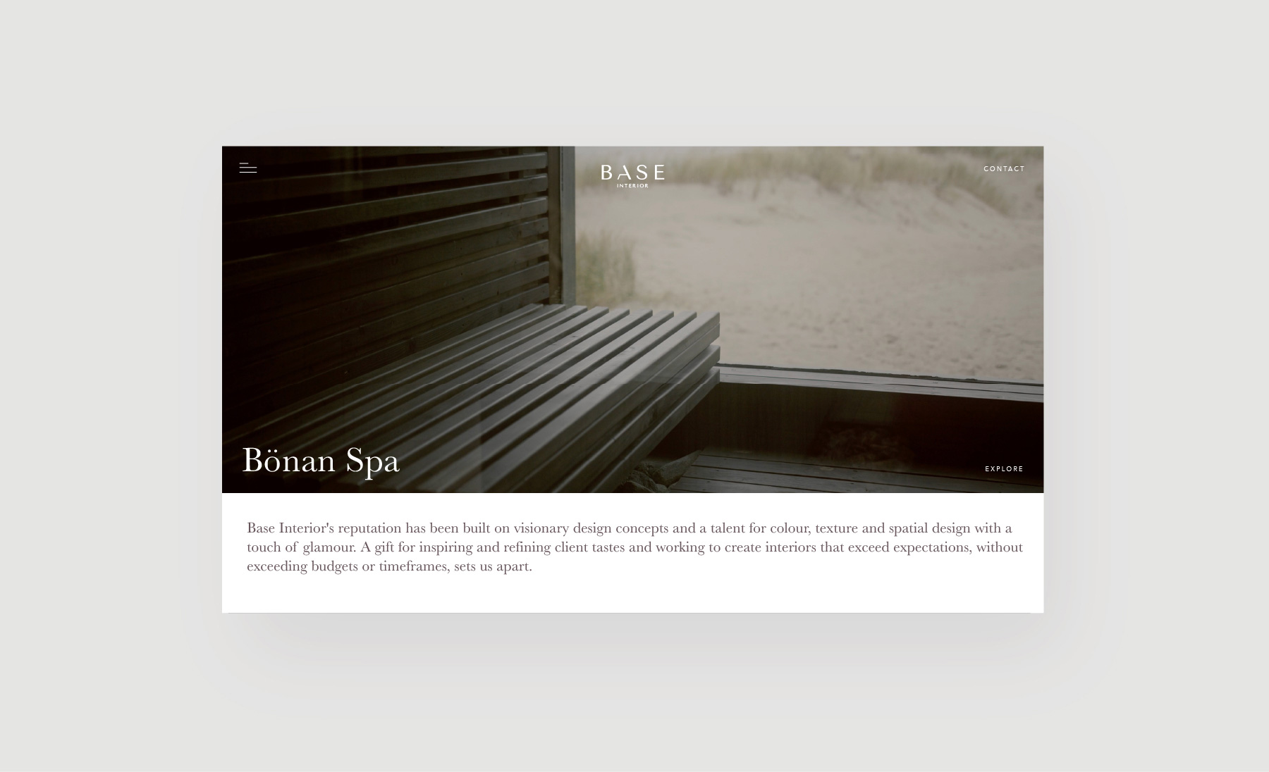 Base Interior client - desktop website design landing page