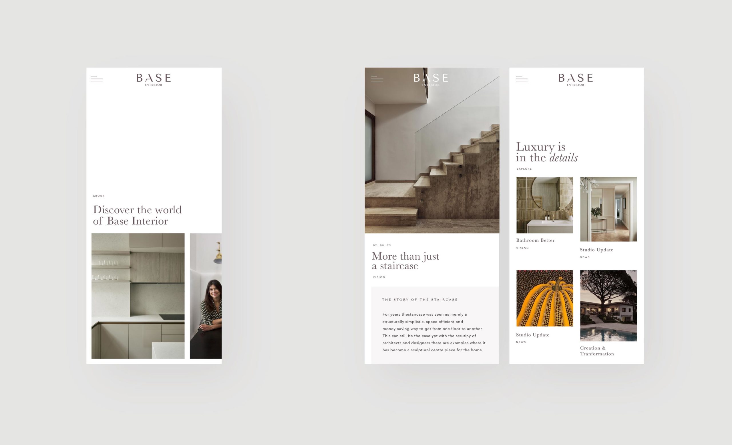 Base Interior client - mobile website design on mobile devices