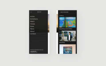 Unit London Client - mobile menu navigation and search page designs
