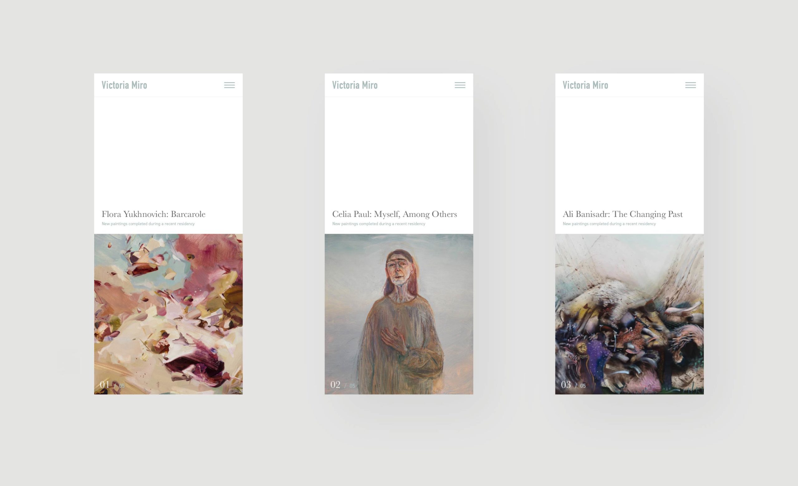Victoria miro art gallery client - mobile web design - homepage mockups