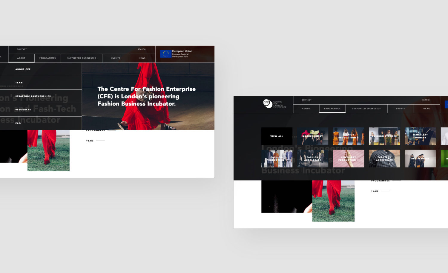 CFE UAL: London college of fashion client - UI UX design desktop design