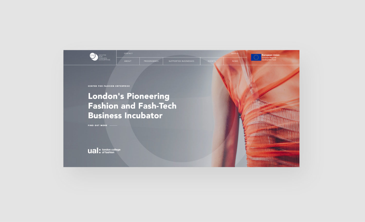 CFE UAL: London college of fashion client - UI UX design - desktop homepage