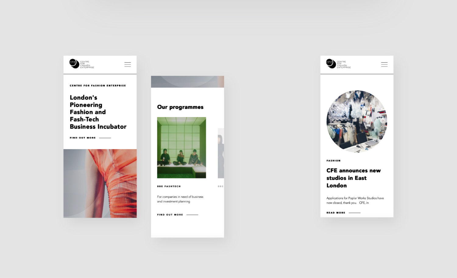 CFE UAL: London college of fashion client - UI UX design - mobile landing pages