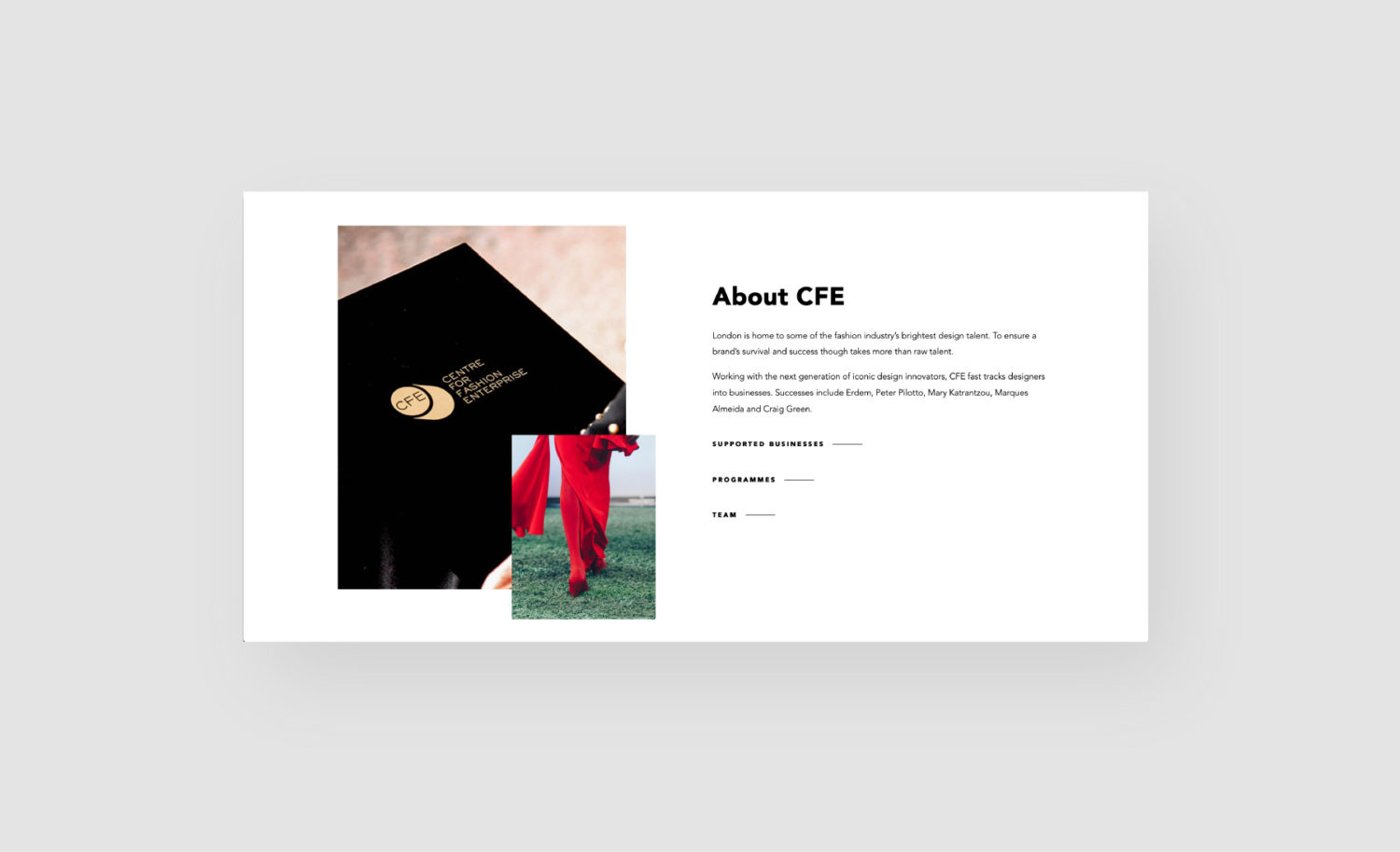 CFE UAL: London college of fashion client - UI UX design desktop about page