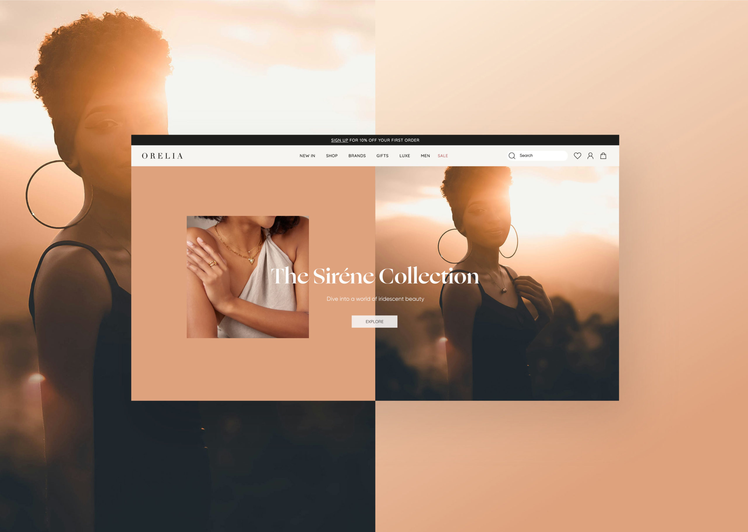 Orelia desktop collection page web design Shopify - client of long story short design agency