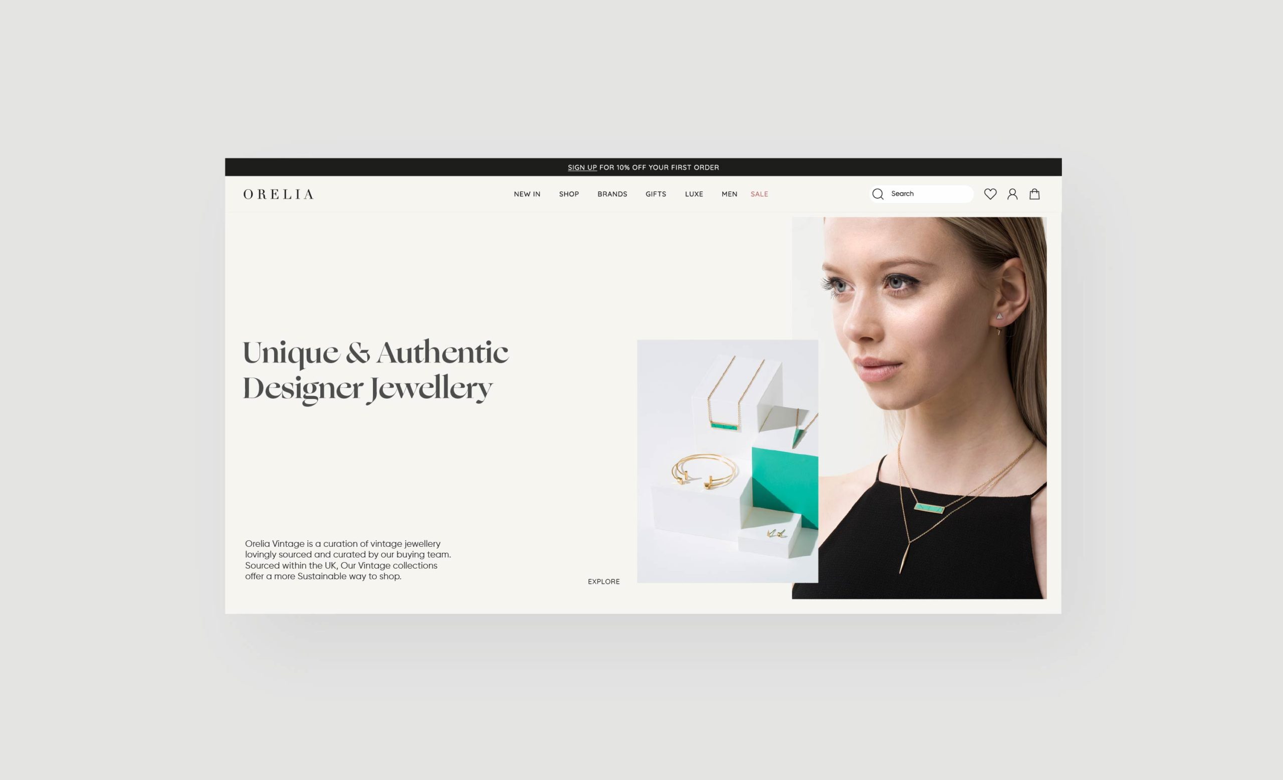 Orelia desktop UI web design Shopify - client of long story short design agency