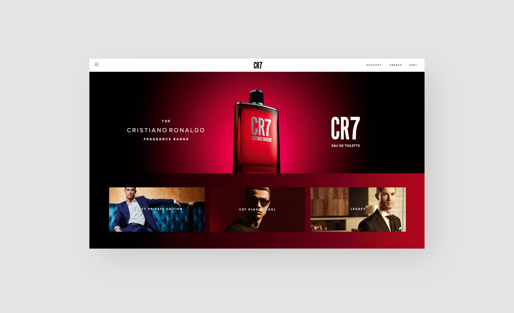 Cristiano Ronaldo's CR7 Homepage displaying his CR7 fragrance